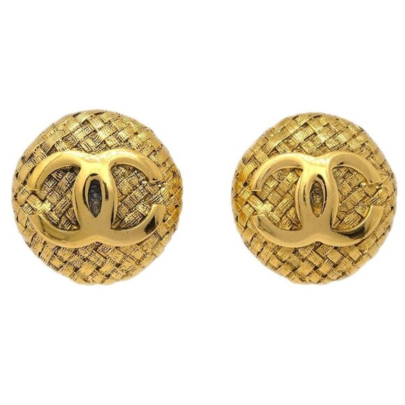 Chanel Button Earrings Clip-On Gold - Picture 1 of 4